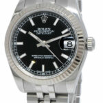 Rolex Datejust Steel 18k Gold Bezel Black Dial Ladies 31mm Watch G 178274