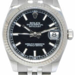 Rolex Datejust Steel 18k Gold Bezel Black Dial Ladies 31mm Watch G 178274