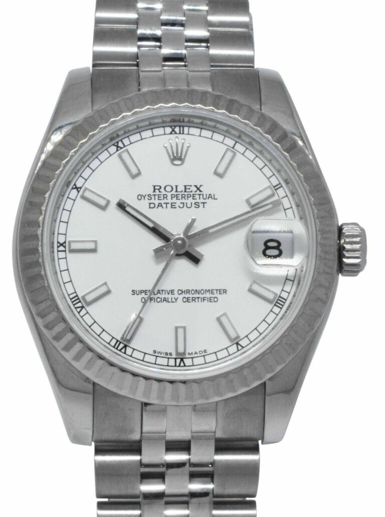 Rolex Datejust Steel 18k Gold Bezel White Dial Ladies 31mm Watch B/P '10 178274