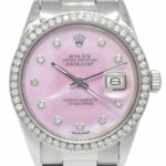 Rolex Datejust Steel Pink MOP Diamond Dial/Bezel 36mm Oyster Watch R 16030