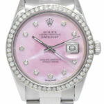 Rolex Datejust Steel Pink MOP Diamond Dial/Bezel 36mm Oyster Watch R 16030