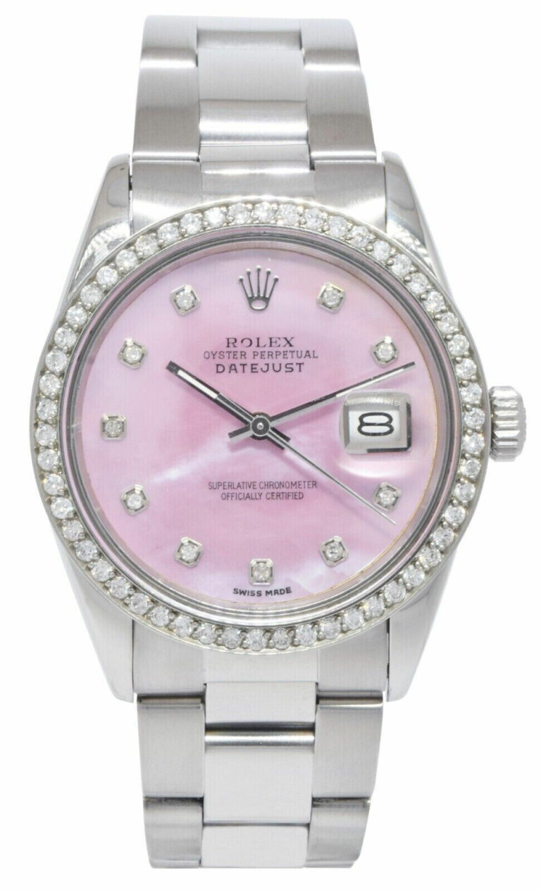 Rolex Datejust Steel Pink MOP Diamond Dial/Bezel 36mm Oyster Watch R 16030