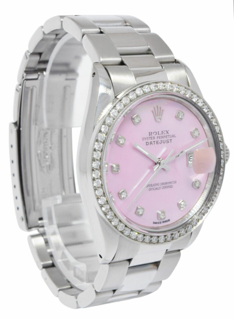 Rolex Datejust Steel Pink MOP Diamond Dial/Bezel 36mm Oyster Watch R 16030