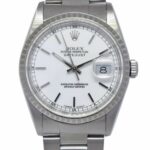 Rolex Datejust Steel White Dial Engine Turned Bezel Oyster 36mm Watch X 16220