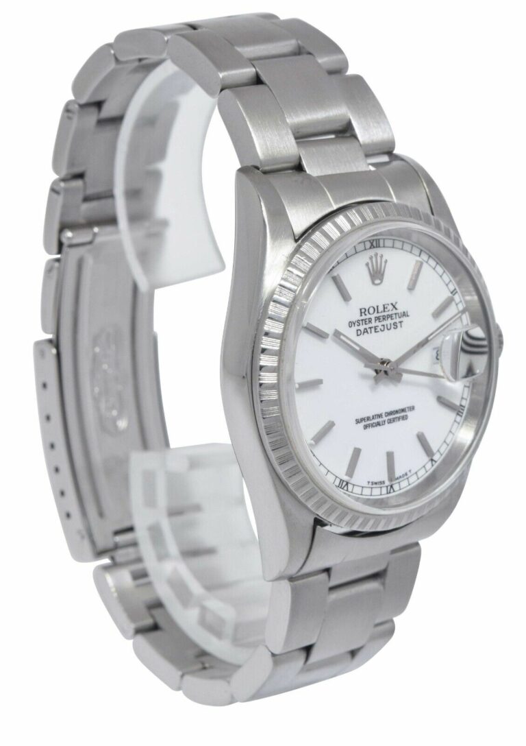 Rolex Datejust Steel White Dial Engine Turned Bezel Oyster 36mm Watch X 16220