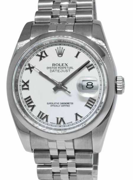 Rolex Datejust Steel White Roman Dial Jubilee Bracelet Mens 36mm Watch 116200