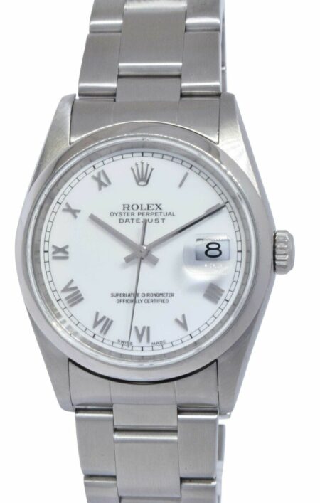 Rolex Datejust Steel White Roman Dial Mens Oyster 36mm Watch D 16200