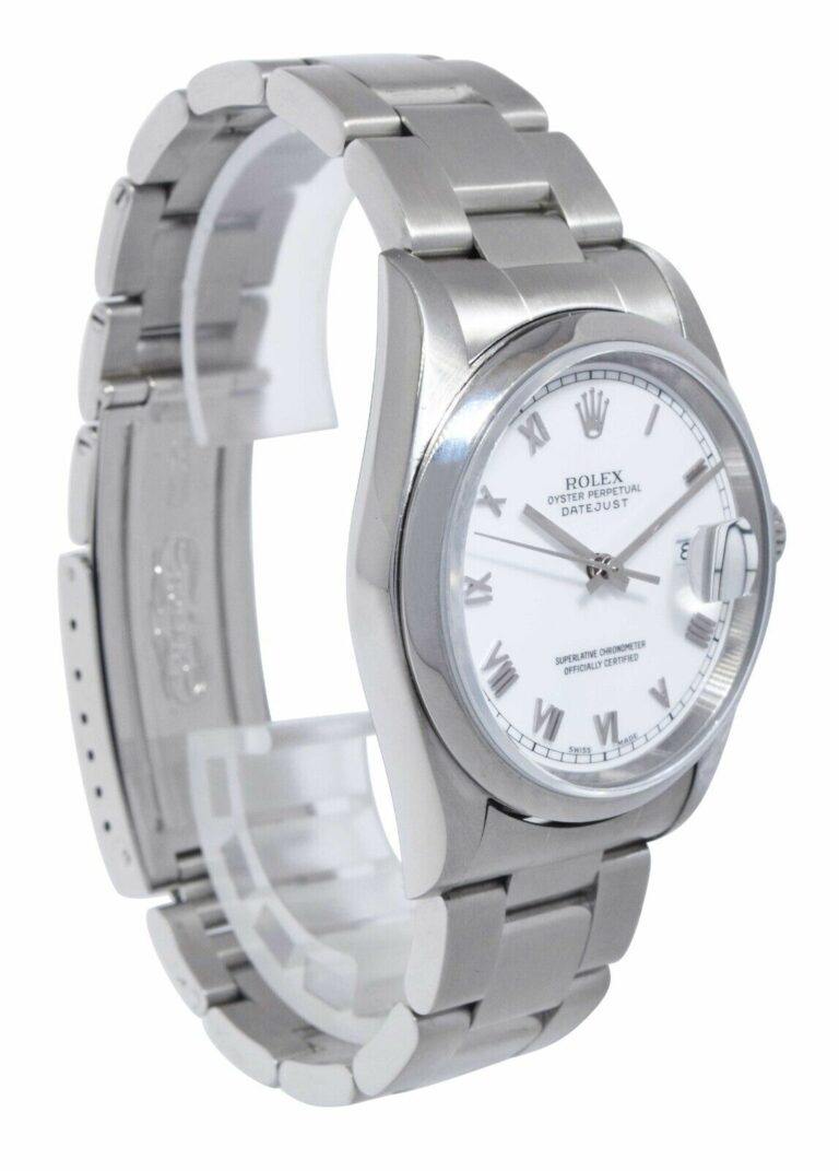 Rolex Datejust Steel White Roman Dial Mens Oyster 36mm Watch D 16200