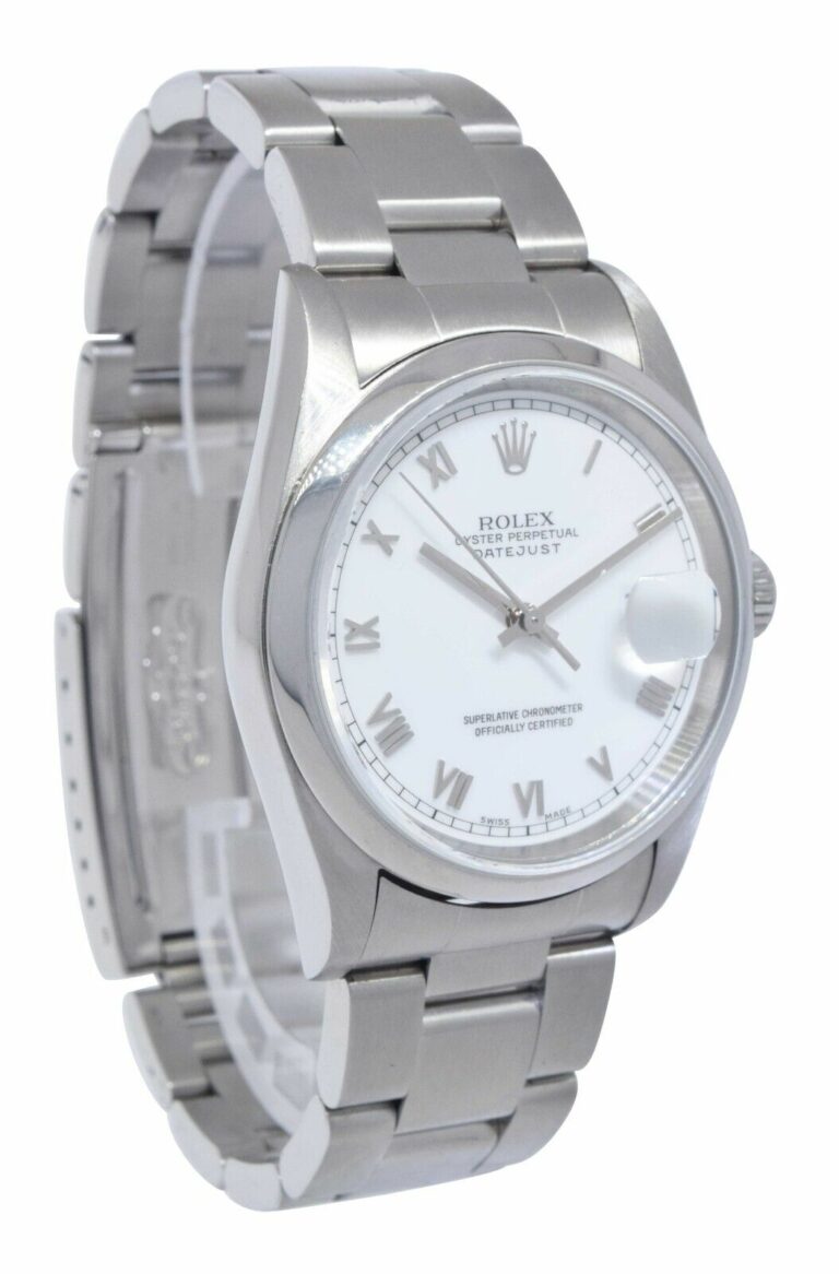 Rolex Datejust Steel White Roman Dial Mens Oyster 36mm Watch D 16200