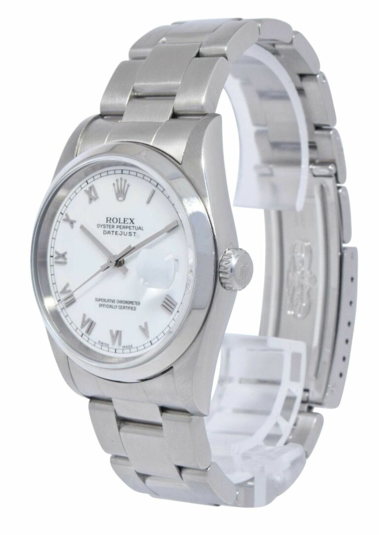 Rolex Datejust Steel White Roman Dial Mens Oyster 36mm Watch D 16200