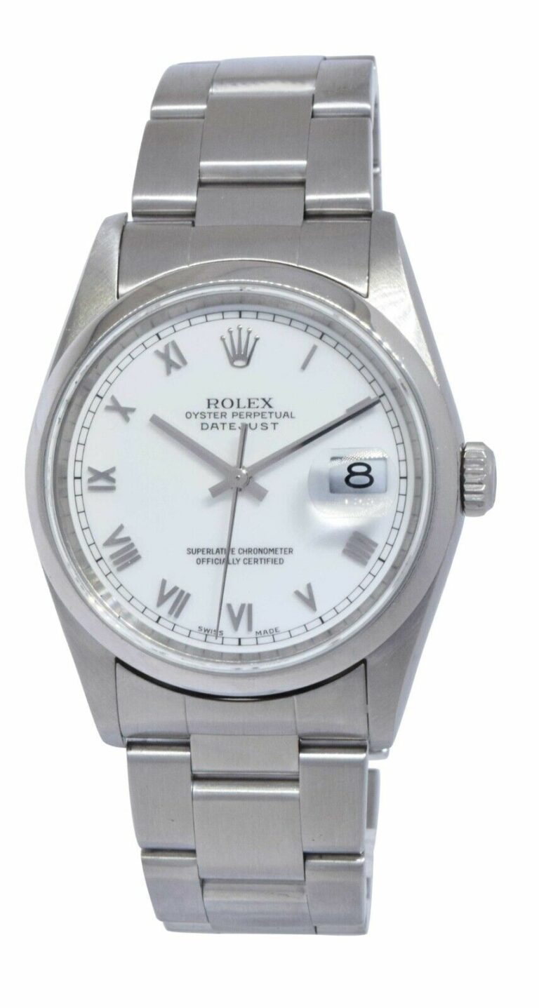 Rolex Datejust Steel White Roman Dial Mens Oyster 36mm Watch D 16200