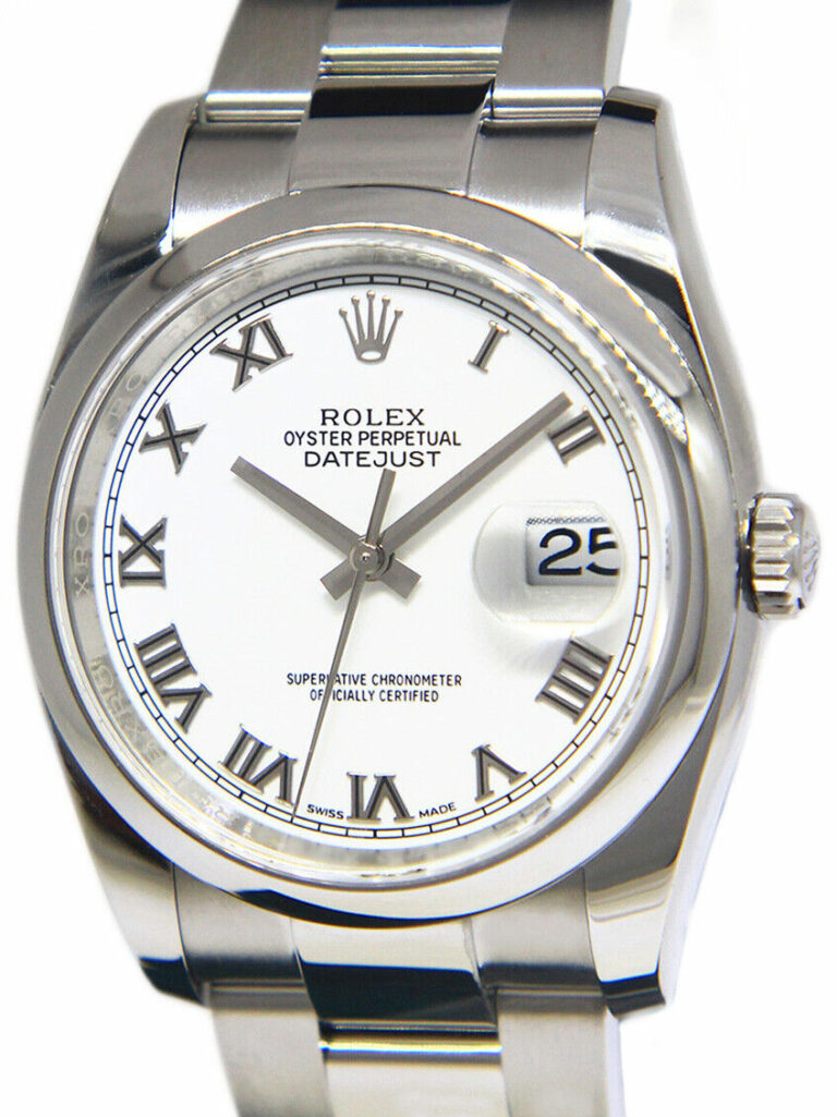 Rolex Datejust Steel White Roman Dial Oyster Bracelet Mens 36mm Watch M 116200