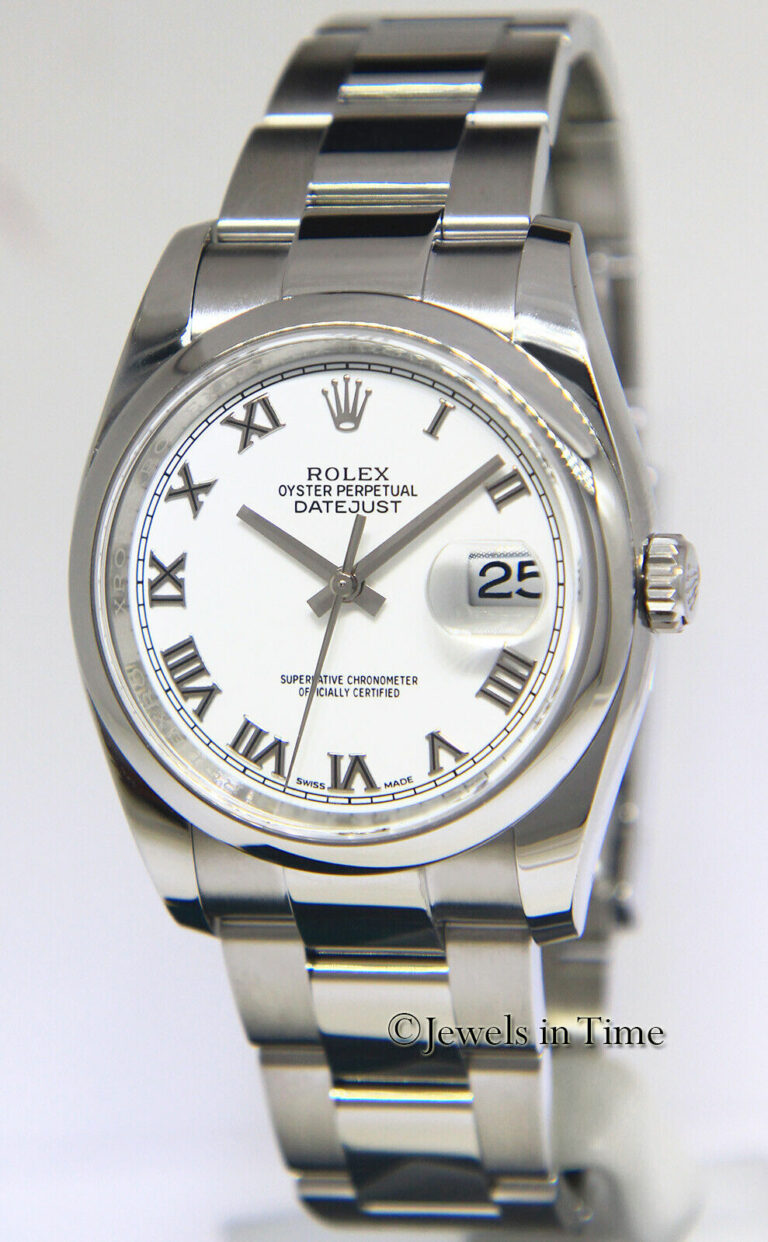 Rolex Datejust Steel White Roman Dial Oyster Bracelet Mens 36mm Watch M 116200