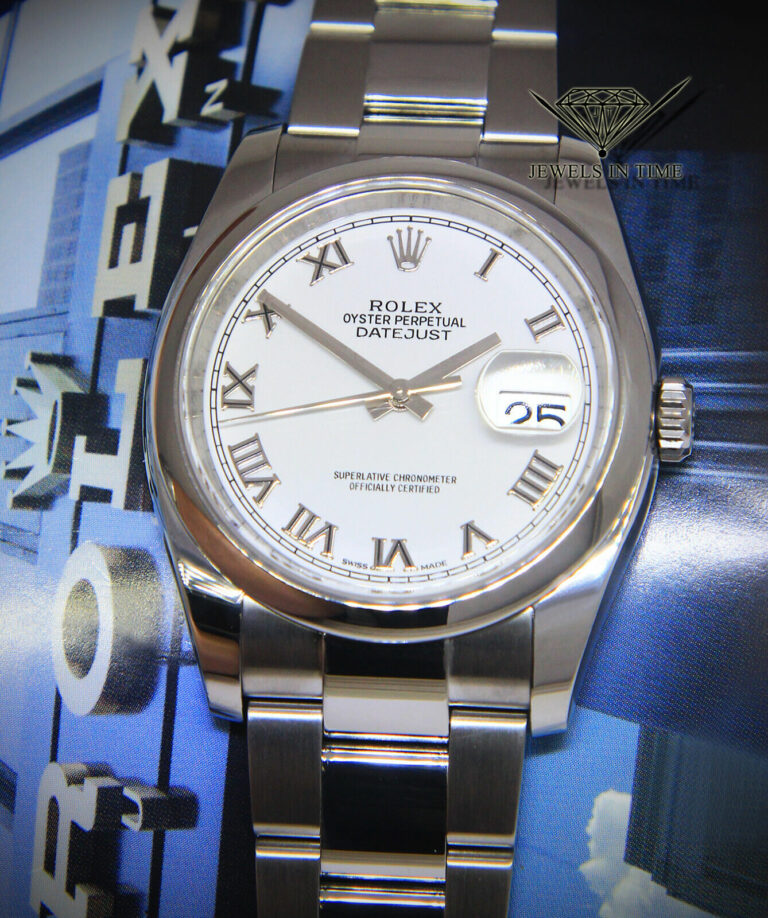 Rolex Datejust Steel White Roman Dial Oyster Bracelet Mens 36mm Watch M 116200