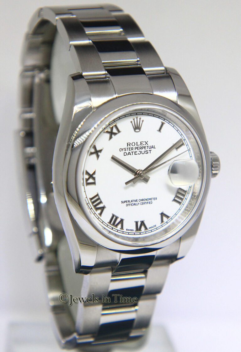 Rolex Datejust Steel White Roman Dial Oyster Bracelet Mens 36mm Watch M 116200