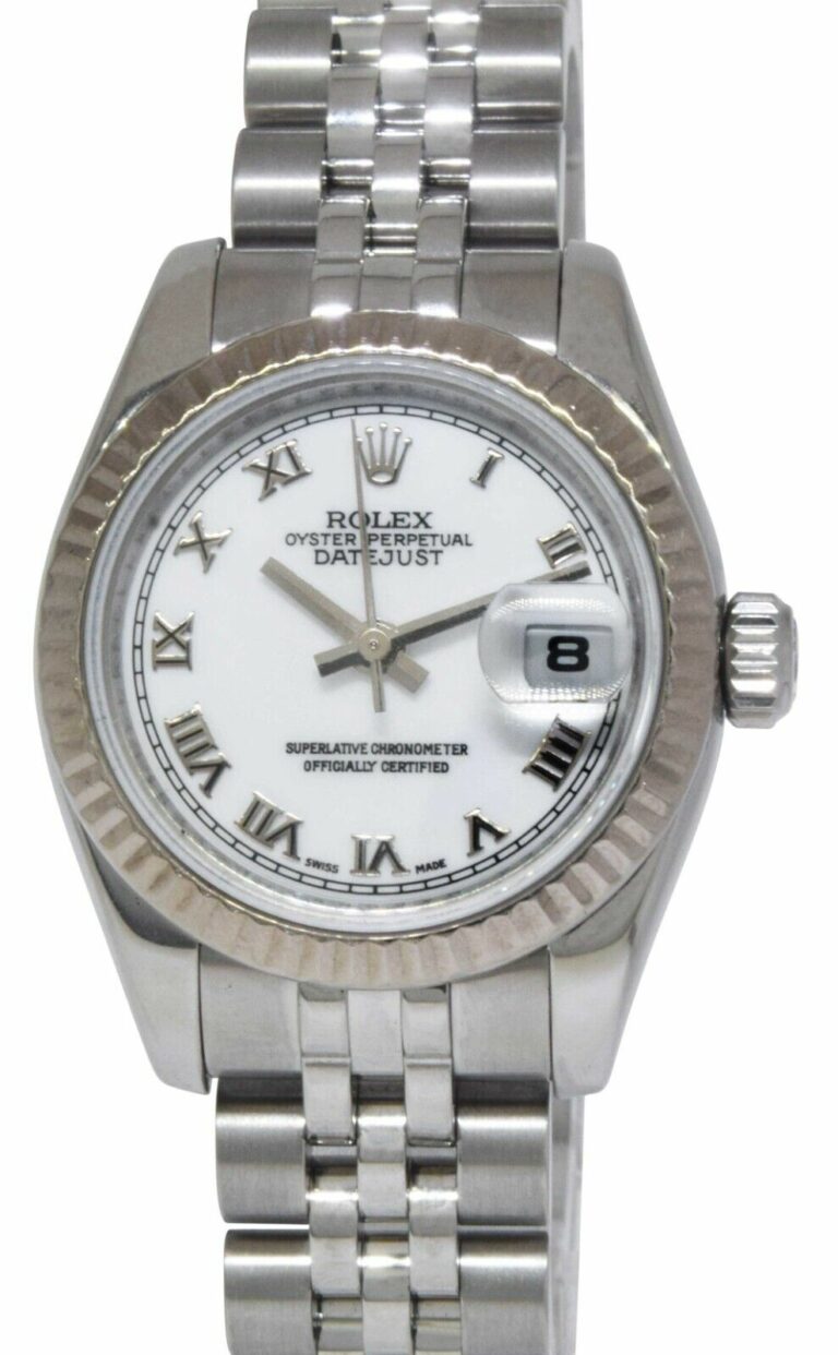 Rolex Datejust Steel/18k Gold Bezel White Dial Ladies 26mm Watch B/P M 179174