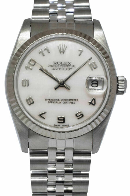 Rolex Datejust Steel/18k White Gold Bezel MOP Dial Ladies 31mm Watch B/P N 68274