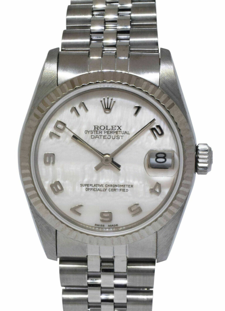 Rolex Datejust Steel/18k White Gold Bezel MOP Dial Ladies 31mm Watch B/P N 68274