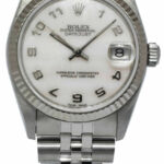 Rolex Datejust Steel/18k White Gold Bezel MOP Dial Ladies 31mm Watch B/P N 68274