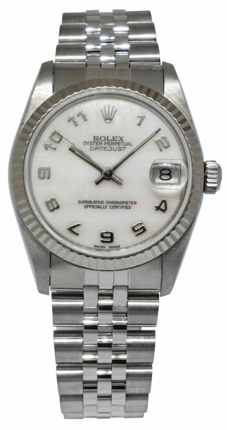 Rolex Datejust Steel/18k White Gold Bezel MOP Dial Ladies 31mm Watch B/P N 68274