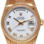 Rolex Day-Date 18k RG White Roman Dial 36mm Watch +Service Papers K 118205