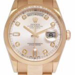 Rolex Day-Date 18k Rose Gold Pink Diamond Dial 36mm Watch +Papers P 118205