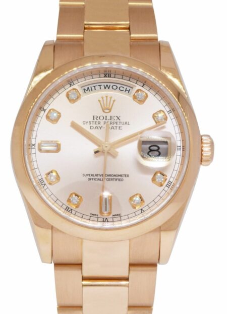 Rolex Day-Date 18k Rose Gold Pink Diamond Dial 36mm Watch +Papers P 118205