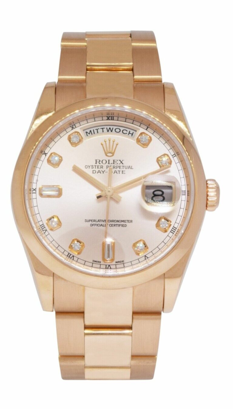 Rolex Day-Date 18k Rose Gold Pink Diamond Dial 36mm Watch +Papers P 118205