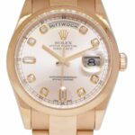 Rolex Day-Date 18k Rose Gold Pink Diamond Dial 36mm Watch +Papers P 118205