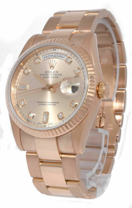 Rolex Day-Date 18k Rose Gold Pink Diamond Dial Mens 36mm Watch 118235