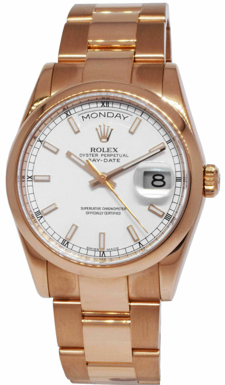 Rolex Day-Date 18k Rose Gold White Dial 36mm Oyster Bracelet Watch Y 118205