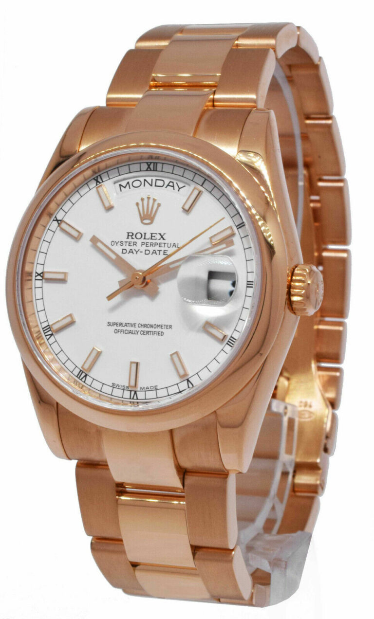 Rolex Day-Date 18k Rose Gold White Dial 36mm Oyster Bracelet Watch Y 118205