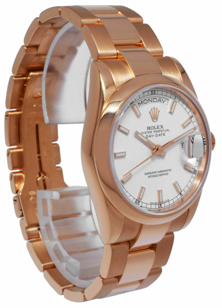 Rolex Day-Date 18k Rose Gold White Dial 36mm Oyster Bracelet Watch Y 118205