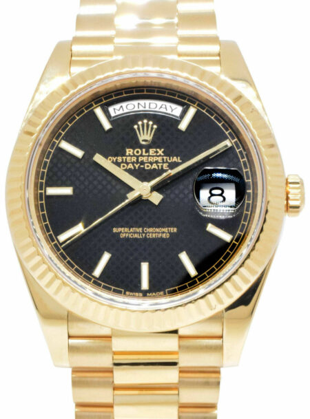 Rolex Day-Date 40 President 18k Yellow Gold Black Motif Dial Watch B/P  228238