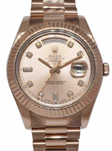 Rolex Day-Date II President 18k RG Pink Diamond Dial Mens Watch 218235