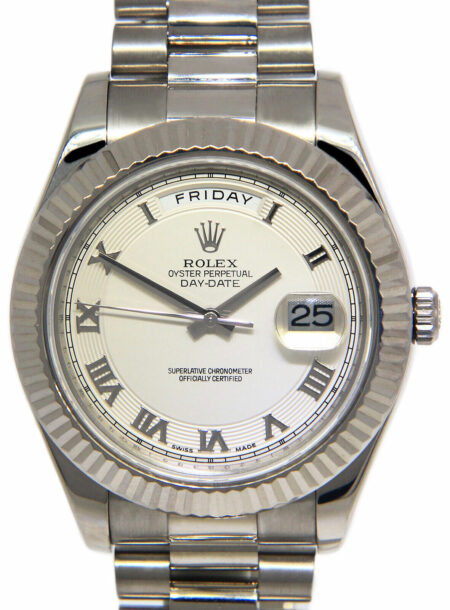 Rolex Day-Date II President 18k WG Ivory Concentric 41mm Watch '12 B/P 218239