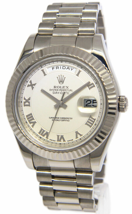 Rolex Day-Date II President 18k WG Ivory Concentric 41mm Watch '12 B/P 218239