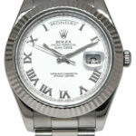 Rolex Day-Date II President 18k WG White Roman Dial 41mm Watch 218239