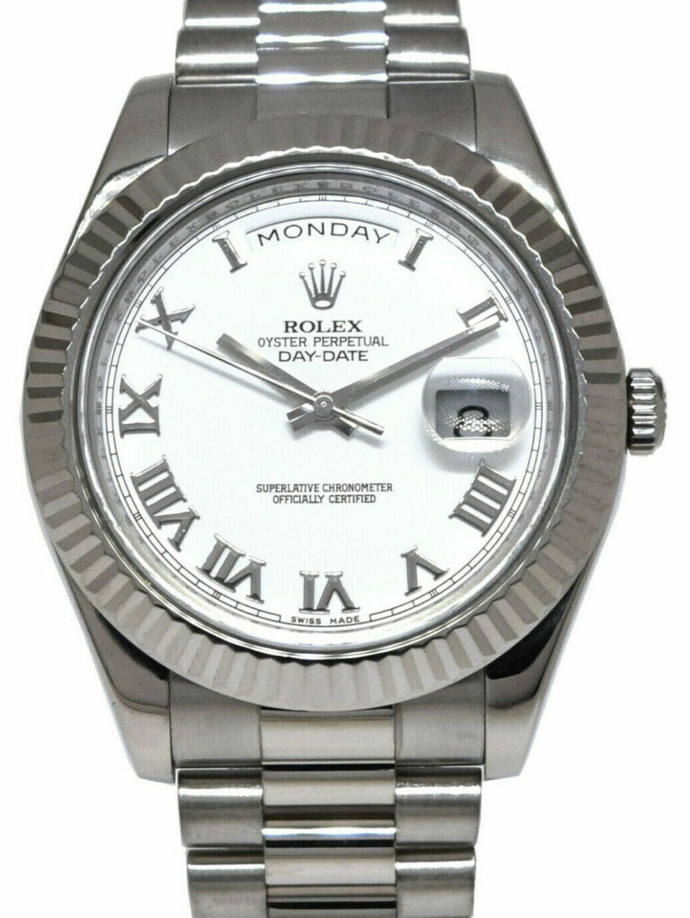 Rolex Day-Date II President 18k WG White Roman Dial 41mm Watch 218239