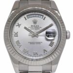 Rolex Day-Date II President 18k White Gold Silver Dial 41mm Watch +Card V 218239