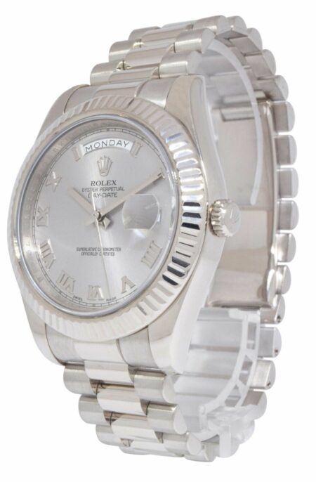 Rolex Day-Date II President 18k White Gold Silver Dial 41mm Watch +Card V 218239