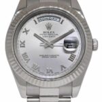 Rolex Day-Date II President 18k White Gold Silver Dial 41mm Watch +Card V 218239