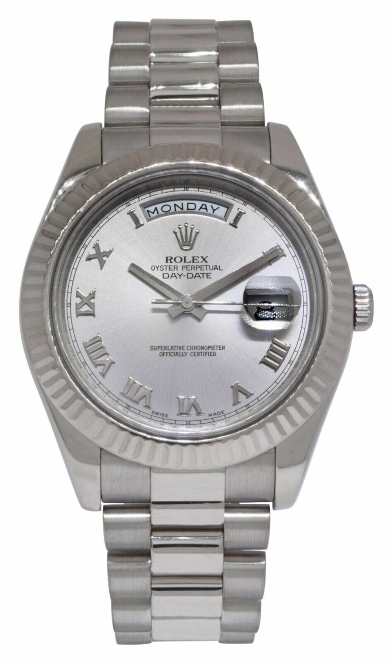 Rolex Day-Date II President 18k White Gold Silver Dial 41mm Watch +Card V 218239