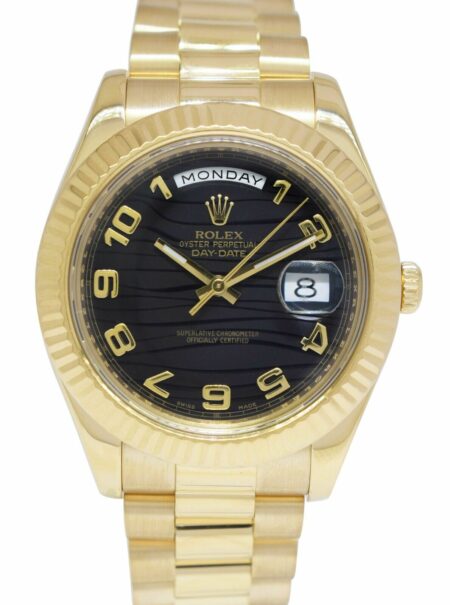 Rolex Day-Date II President 18k Yellow Gold Black Wave Arabic 41mm Watch 218238