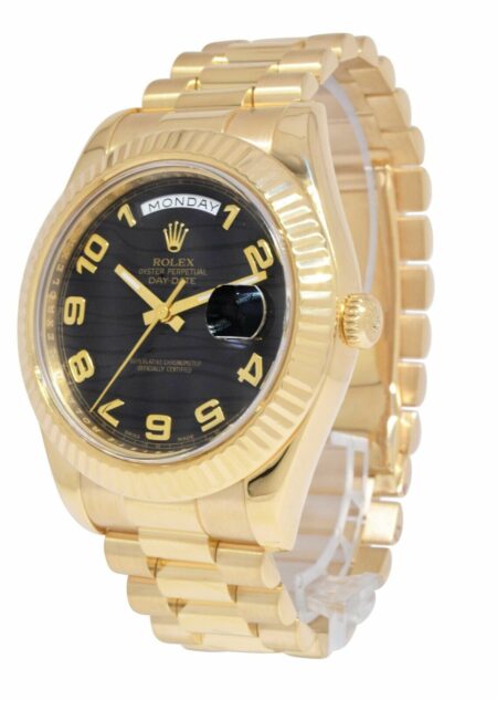 Rolex Day-Date II President 18k Yellow Gold Black Wave Arabic 41mm Watch 218238