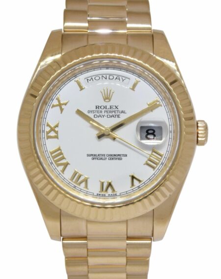 Rolex Day-Date II President 18k Yellow Gold White Roman Dial 41mm Watch V 218238