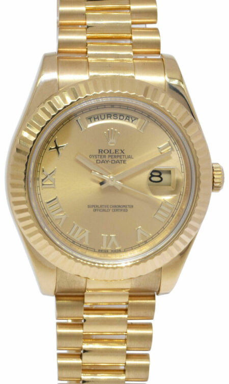 Rolex Day-Date II President 18k YG Champagne Roman Dial Mens Watch 218238