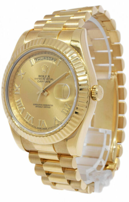 Rolex Day-Date II President 18k YG Champagne Roman Dial Mens Watch 218238