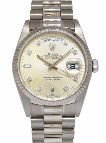 Rolex Day-Date President 18k White Gold Silver Diamond Dial 36mm Watch S 18239