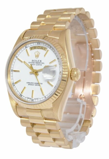 Rolex Day-Date President 18k Yellow Gold White Index Dial 36mm Watch '86 18038